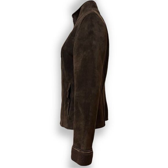 Kenneth Cole Reaction Brown Suede Sherpa Lined Zip Front Jacket - Picture 5 of 14